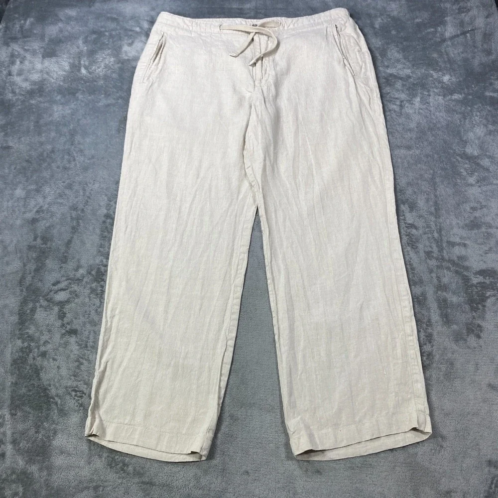 Tasso Elba 100% Linen Pants Lightweight 36x27 Mens Beige Beach Vacation Chino
